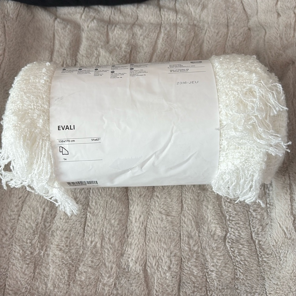 #22.IKEA White EVALI Throw Blanket